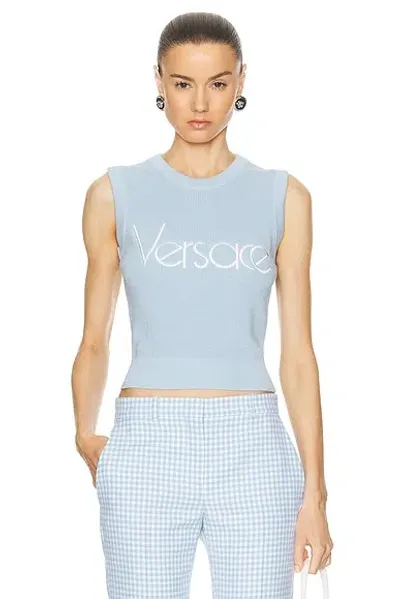 Versace Sleeveless Sweater In Pastel Blue