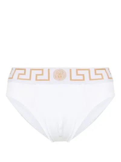 Versace Greca Border Briefs In Bianco