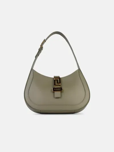 Versace Small 'hobo Greca Goddess' Green Leather Bag In Grey