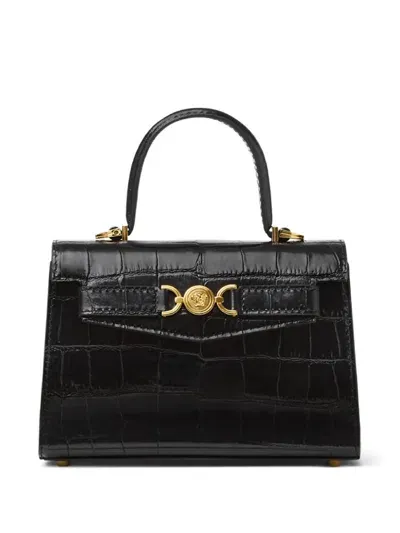 Versace Small Medusa '95 Croc-effect Tote Bag In Black