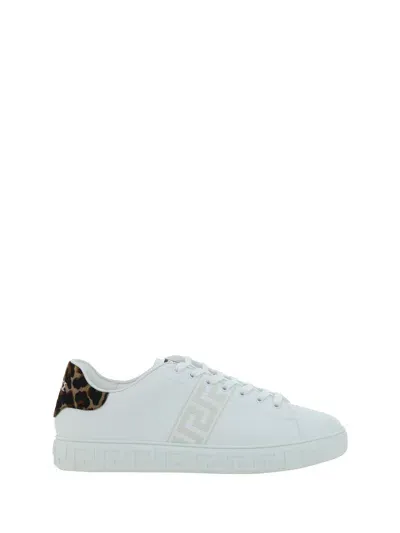 Versace Sneakers In White+brown Spotted