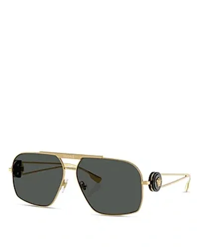 Versace Men's Double-bridge Metal Aviator Sunglasses In Gold/gray Solid