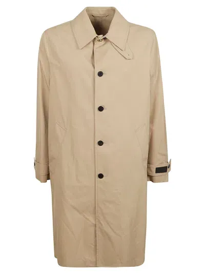 Versace Straight Buttoned Coat In Neutrals