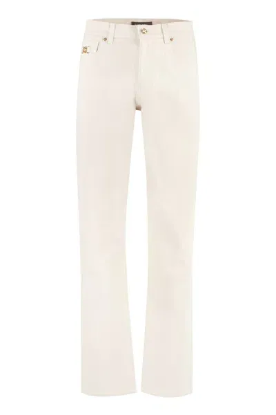 Versace Straight Leg Jeans In Ecru