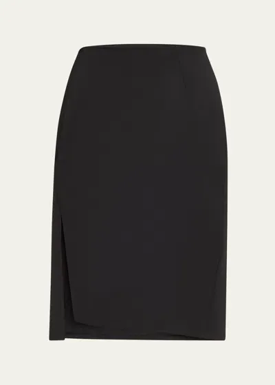 Versace Stretch Wool Midi Skirt In Black