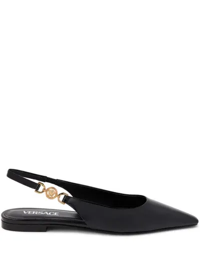 Versace Medusa Patent Slingback Ballerina Flats In Black