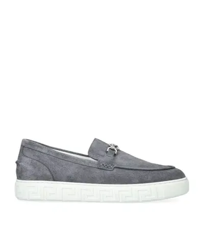 Versace Suede Moccasins In Grey/dark