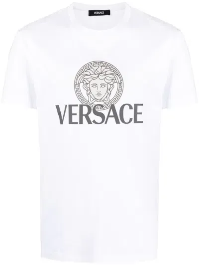 Versace Medusa Branded Compact Cotton T Shirts In White