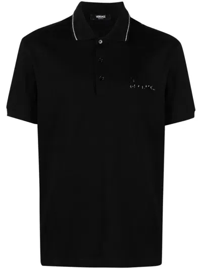 Versace Nautical Logo Embelishment Polo Shirt In Black