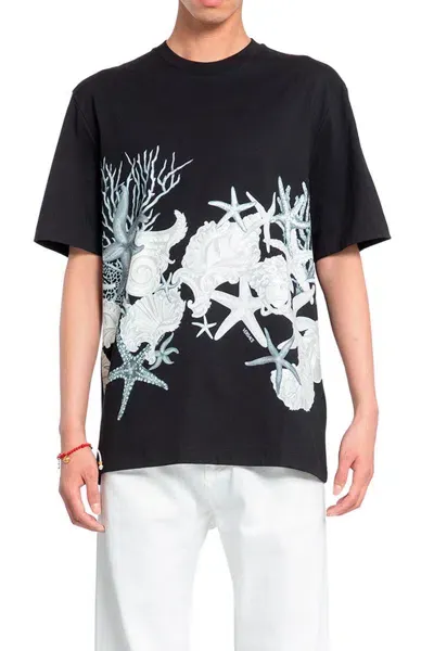 Versace Graphic-print Cotton T-shirt In Black+print