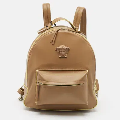 Pre-owned Versace Tan/yellow Leather La Medusa Backpack