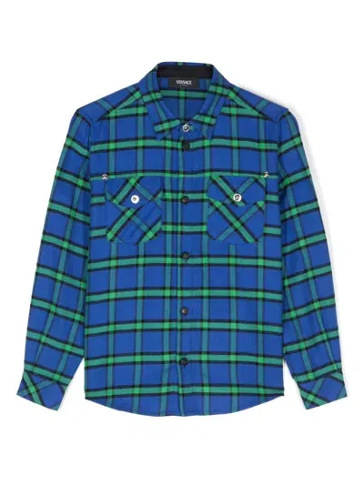 Versace Kids' Tartan-pattern Shirt In Blue