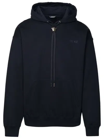 Versace Cotton Hoodie In Navy