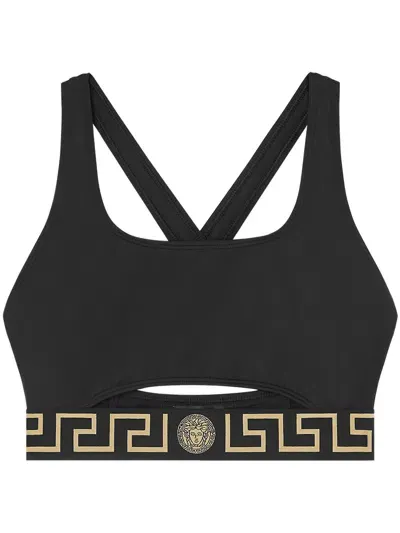 Versace Greca Border Bikini Top In Black