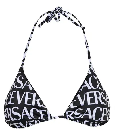 Versace Triangle Bikini Top In Black