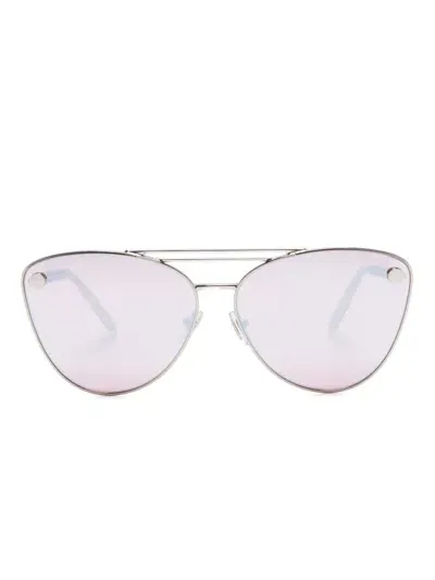 Versace Tubular-greca Cat-eye Sunglasses In Silver