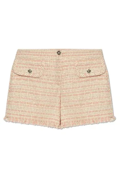 Versace Tweed Frayed Edge Mini Shorts In Pink