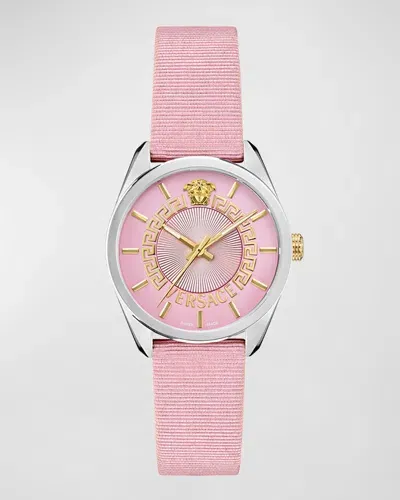 Versace V-circle 36mm Stainless Steel Watch With Grosgrain Strap, Pink