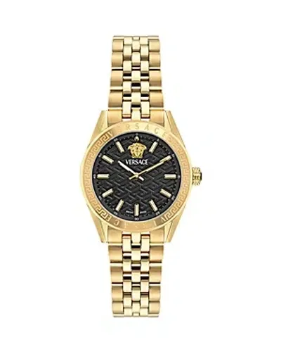 Versace 36mm V-code Watch With Bracelet Strap, Yellow Gold/black