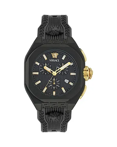 Versace Men's Swiss Chronograph Black Silicone Strap Watch 44mm