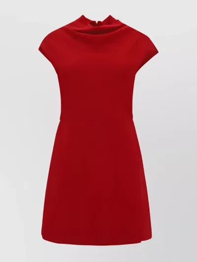 Versace Waist Fitted High Neckline Monochrome Dress In Red