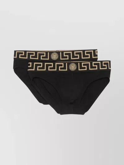 Versace Waistband Cotton Blend Jersey Socks In Black  