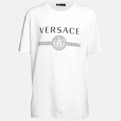 Pre-owned Versace White Cotton Logo Print Crew Neck T-shirt 2xl