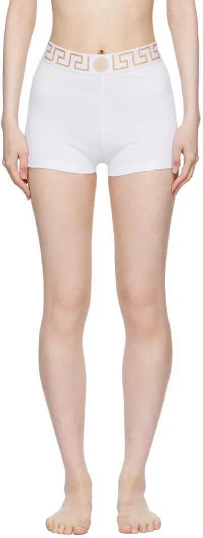 Versace White Greca Border Boy Shorts In A1001-optical White