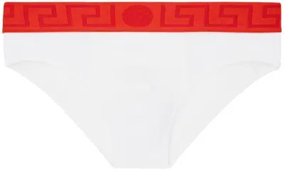 Versace White Greca Border Briefs In 2wp80-white+coral-r