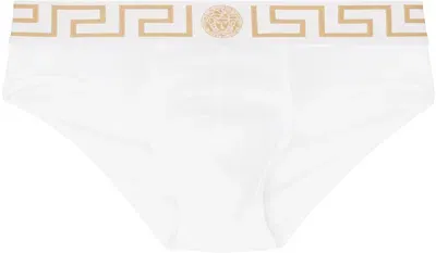 Versace White Greca Border Briefs In A81h-white- Greek G