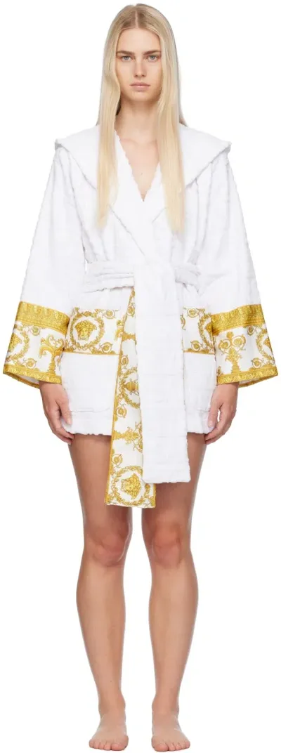 Versace White 'i Heart Baroque' Robe In Z4001 Bianco