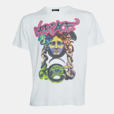 Pre-owned Versace White Medusa Graffiti Print Cotton Crew Neck T-shirt M