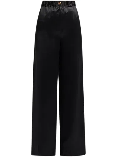 Versace Wide-leg Silk Trousers In Black