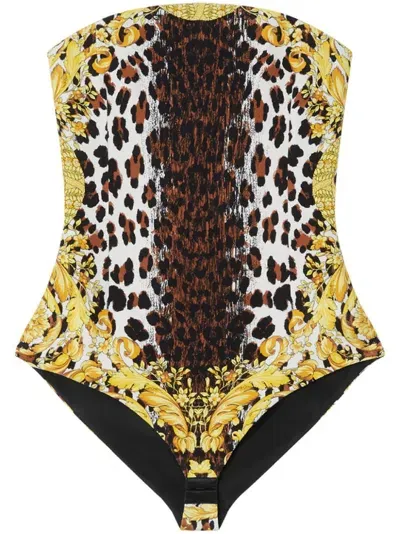 Versace Wild Barocco Silk Bodysuit In White