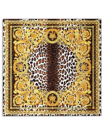 Versace Wild Barocco Silk Scarf In Yellow