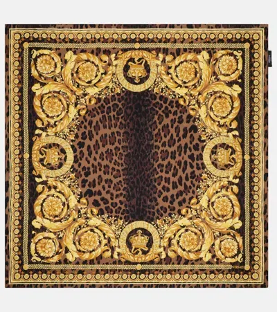 Versace Wild Barocco Silk Scarf In Brown