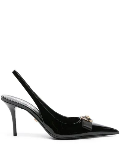 Versace Gianni Ribbon 85mm Slingback Pumps In Black