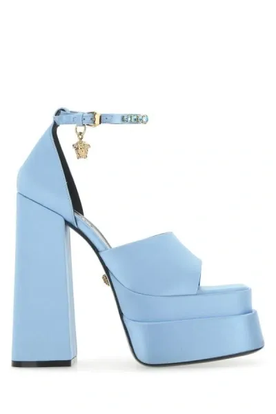 Versace Light-blue Satin Medusa Aevitas Sandals