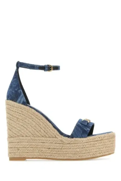 Versace Wedge Shoes  Woman Color Denim In Multicolor