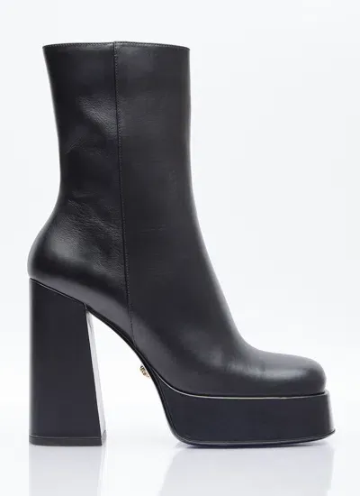 Versace Leather Ankle Boots In Black