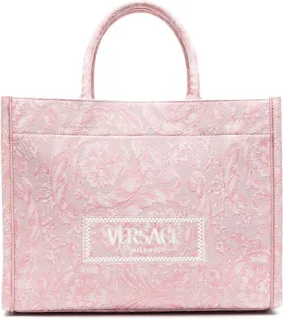 Versace Athena Barocco-print Tote Bag In Pinkrosegl