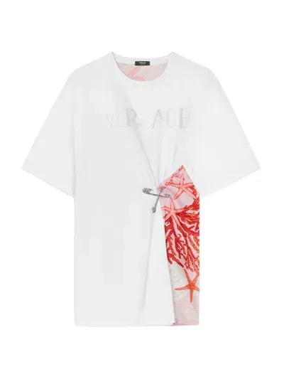 Versace Gathered Drop-shoulder T-shirt In White Multi