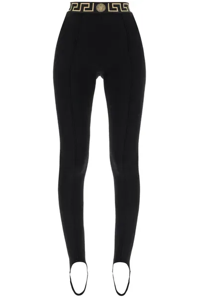 Versace Jebina Punto Milano Knit Logo-band Stirrup Leggings In Black