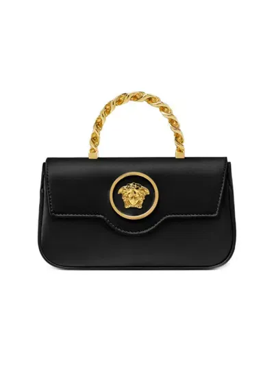 Versace Women's Mini La Medusa Satin Top Handle Bag In Black