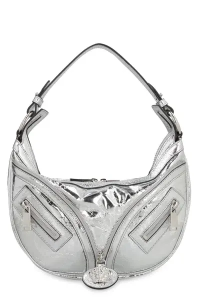 Versace Women's Repeat Leather Shoulder Bag In Silver