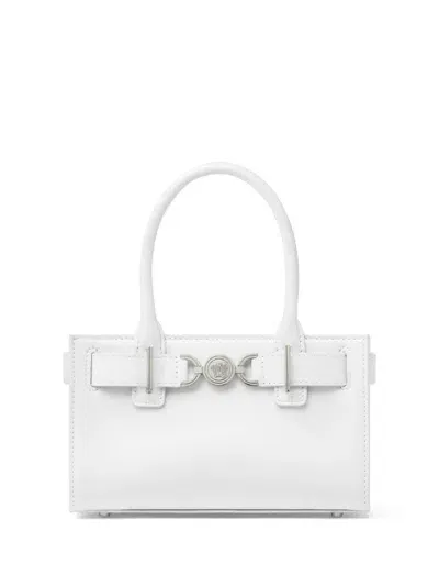 Versace Solid Color Leather Medusa'95 Tote Bag With Silver-tone Hard In White