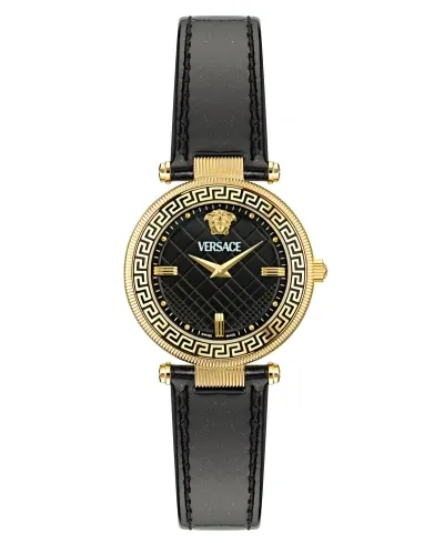 Versace Women's Swiss Black Leather Strap Watch 35mm In Gold