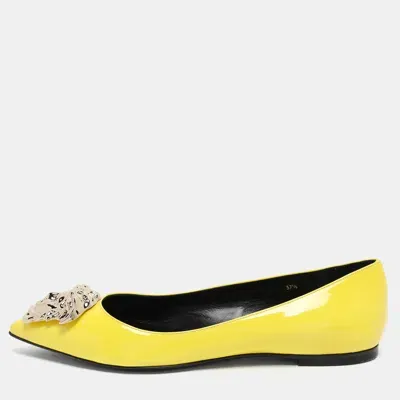 Pre-owned Versace Yellow Patent Leather Medusa Ballet Flats Size 37.5