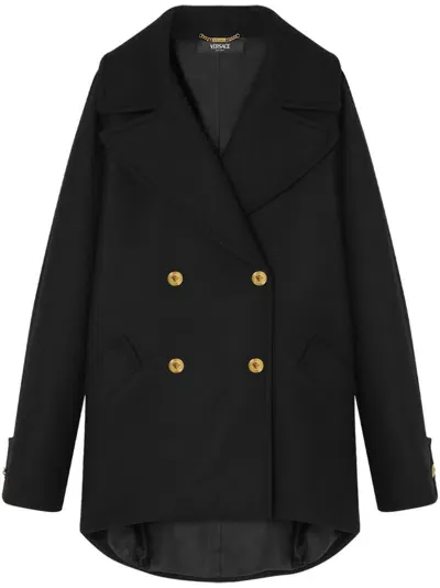 Versace Wool-blend Peacoat In Black