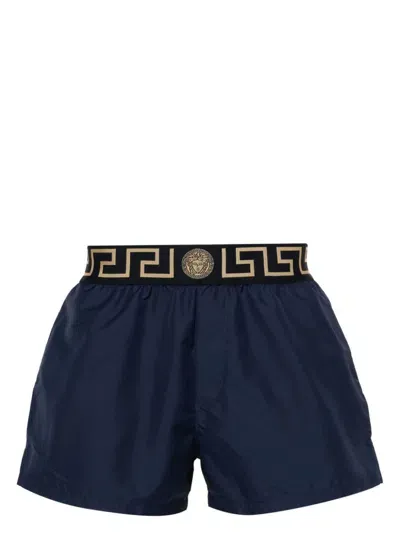 Versace Greca-waistband Swim Shorts In Blue